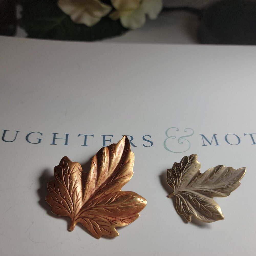 Mother and Daughter Vintage Leaves Pins Rose gold and Yellow gold Plated Gift